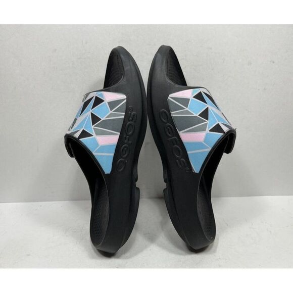 Oofos OOahh Sport Flex Sandals Men’s 9 Black Blue Pink Slip On Comfort - Picture 5 of 7